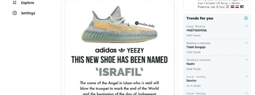Sepatu Adidas dengan merk nama malaikat Israfil