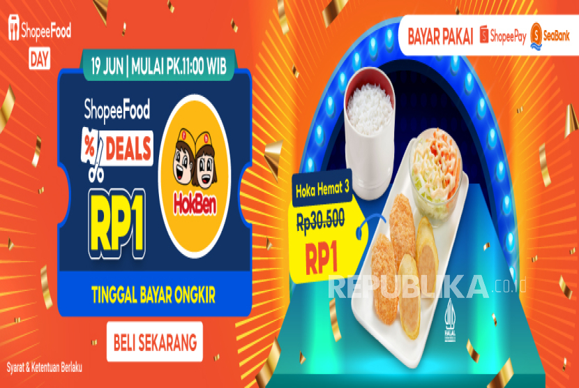 ShopeeFood bekerja sama dengan Hokben dengan menawarkan menu pilihan hanya dengan RP1.