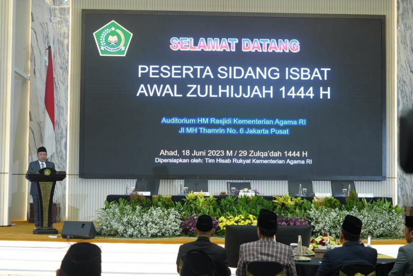 Sidang isbat awal Dzulhijjah Kementerian Agama di Jl. MH Thamrin, Jakarta, Ahad sore (18/6/2023).