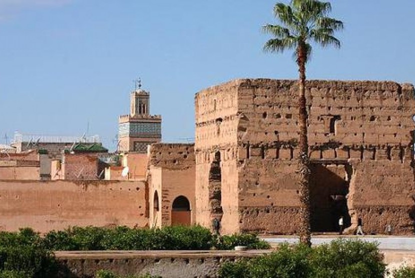Sisa-Sisa bangunan Istana El Badi, Marrakech, Maroko.