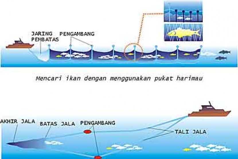 Sistem operasi jaring trawl (Ilustrasi)