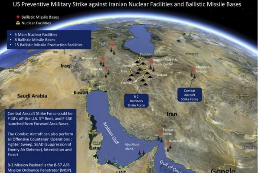 Skema serangan AS terhadap lima fasilitas nuklir Iran.