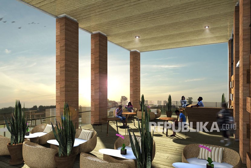 Ilustrasi sky garden yang terdapat di apartemen The Conexio sebagai sarana sosialisasi penghuninya