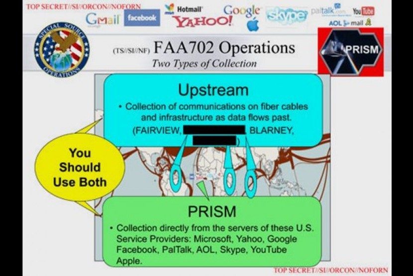 Slide ke-8, baru saja dirilis oleh Guardian sebagai penguat laporan bahwa PRISM memiliki 'backdoor' di 9 server perusahaan teknologi AS, yakni Microsoft, Yahoo, Google, Facebook, PalTalk, AOL, Skype, YouTube dan Apple.