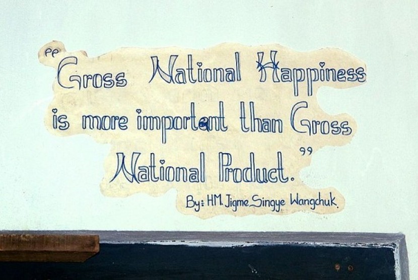 Slogan about Gross National Happiness at School of Traditional Arts, Thimphu, Bhutan (file photo)
