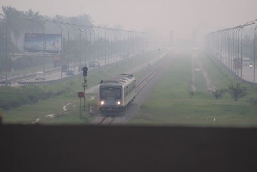 Smoke from forest fire in Riau limits the visibility in Kualanamu Airport, Deli Serdang, North Sumatra.