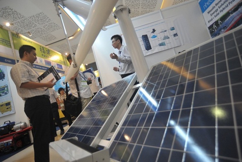 Solar panel is on display at an exhibition. (illustration)  
