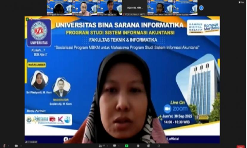 Sri Wasiyanti selaku Ketua Program Studi (Kaprodi) Sistem Informasi Universitas BSI kampus Bogor. Sri menjelaskan bahwa sosialisasi ini diadakan guna persiapan dan pembekalan sistem dan konsepsi program MBKM, terkait dengan tata tertib dan aturan MBKM.