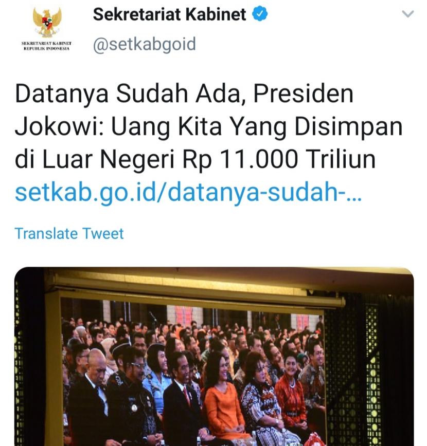 Berita tentang Presiden Joko Widodo (Jokowi) kantongi uang Rp 11 ribu triliun di laman resmi Sekretariat Kabinet (Setkab) hilang alias lenyap.