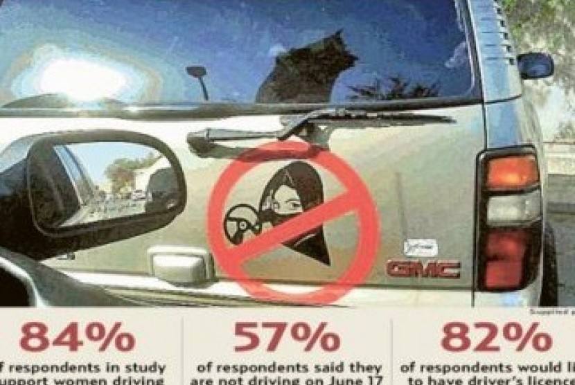 Stiker larangan menyetir bagi perempuan di Arab Saudi