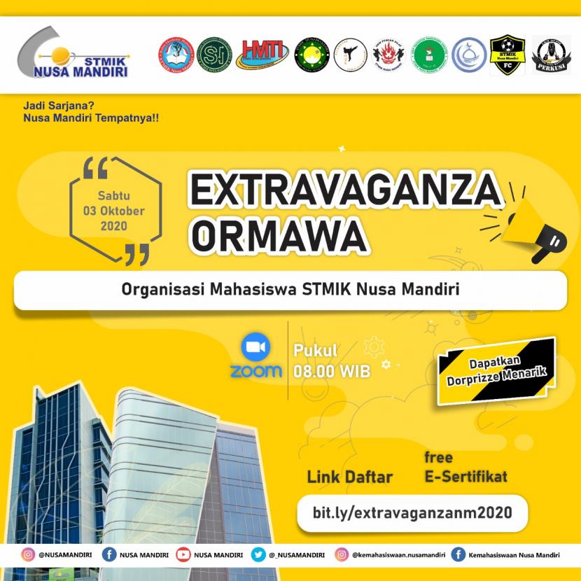 STMIK Nusa Mandiri akan menggelar kegiatan Extravaganza Ormawa pada Sabtu (3/10) besok.