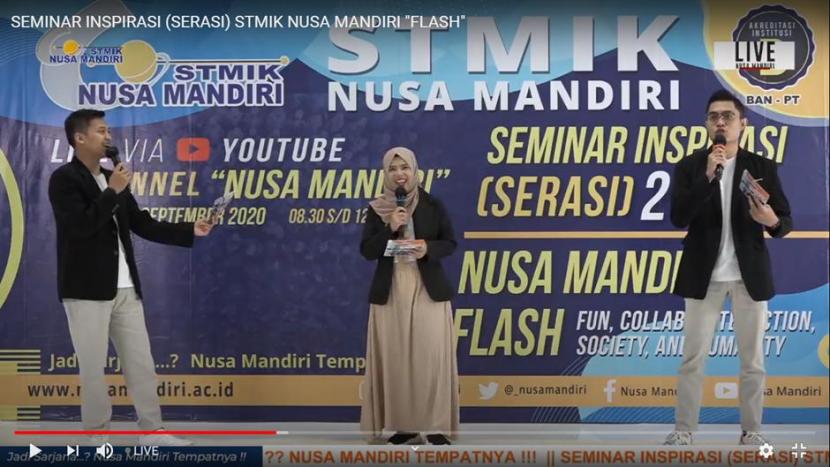 STMIK Nusa Mandiri menggelar Seminar Inspirasi (Serasi) untuk mahasiswa baru angkatan tahun 2020 yang ditayangkan secara live  melalui Youtube.