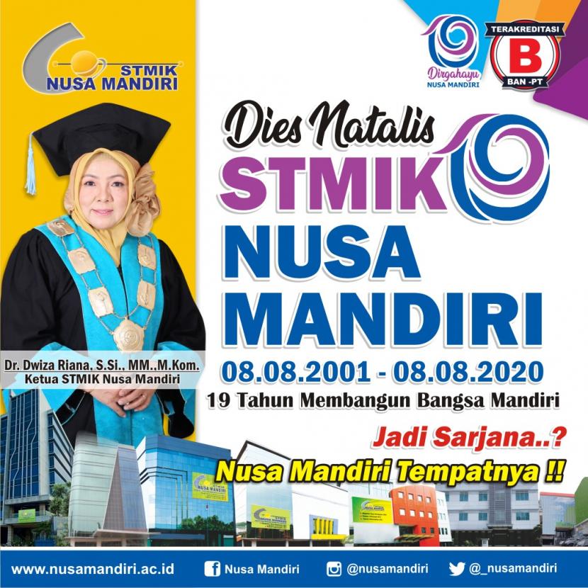 STMIK Nusa Mandiri merayakan Dies Natalis ke-19 pada 8 Agustus 2020.