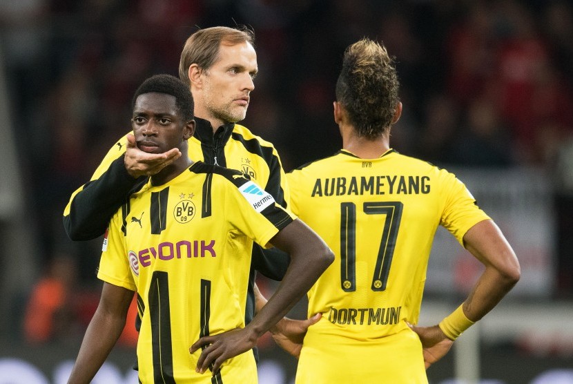 Thomas Tuchel, Ousmane Dembele, dan Pierre-Emerick Aubameyang saat masih di Dortmund.