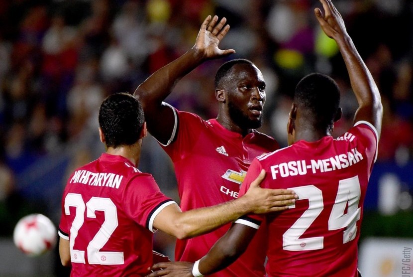 Striker Manchester United, Romelu Lukaku pada laga debutnya melawan LA Galaxy, di Los Angeles, Sabtu (15/7).