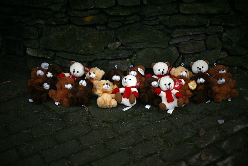 Stuffed bears are seen at a memorial near Sandy Hook Elementary School in Newtown, Connecticut December 16, 2012. Twelve girls, eight boys and six adult women were killed in a shooting on Friday at Sandy Hook Elementary School in Newtown.   