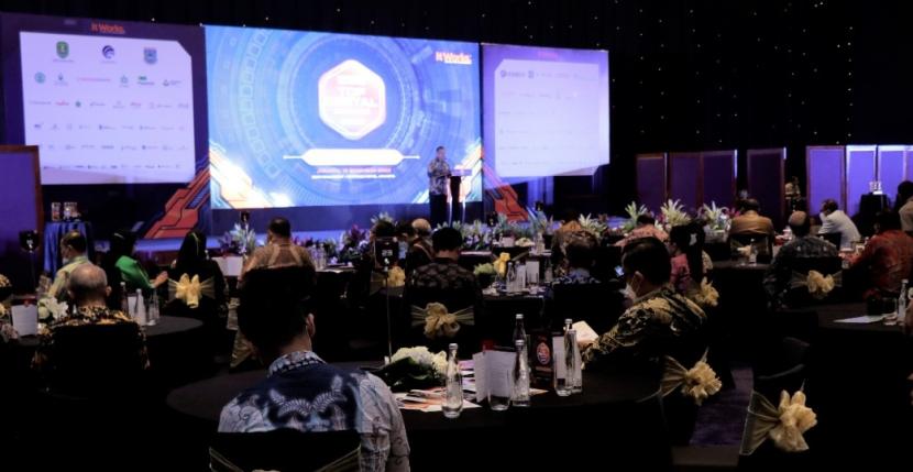 Suasana acara puncak Penghargaan TOP Digital Awards 2022 digelar di Dian Ballroom, Raffles Hotel, Jakarta, Kamis (15/12/2022).  