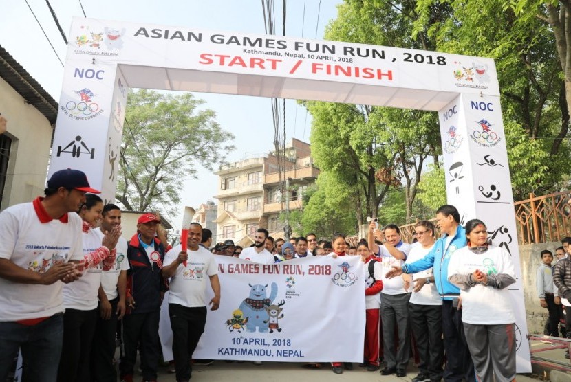 Suasana Asian Games 2018 OCA Fun Run yang berlangsung Selasa (10/4) di Nepal.