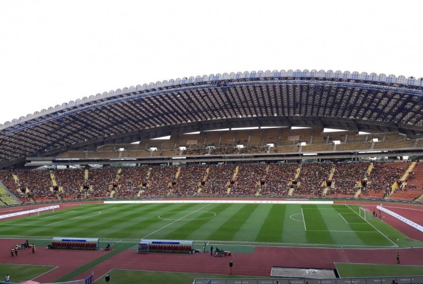 Suasana dalam Stadion Shah Alam, jelang laga semifinal SEA Games 2017 antara Indonesia dan Malaysia, Sabtu (26/8).