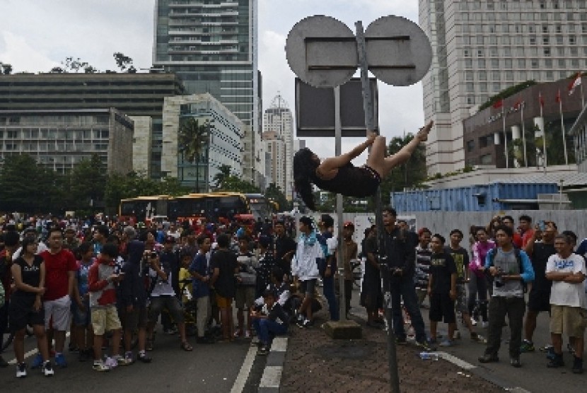 Suasana di Bundaran HI, Jakarta, Ahad (18/1).