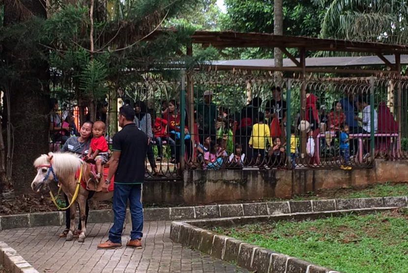 Suasana di Taman Margasatwa Ragunan pada hari kedua Lebaran, Senin (26/6)