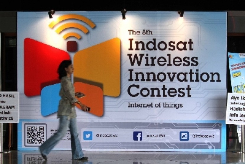 Suasana galeri Indosat saat peluncuran IWIC (Indosat Wireless Innovation Contest), Jakarta, Rabu (25/6).