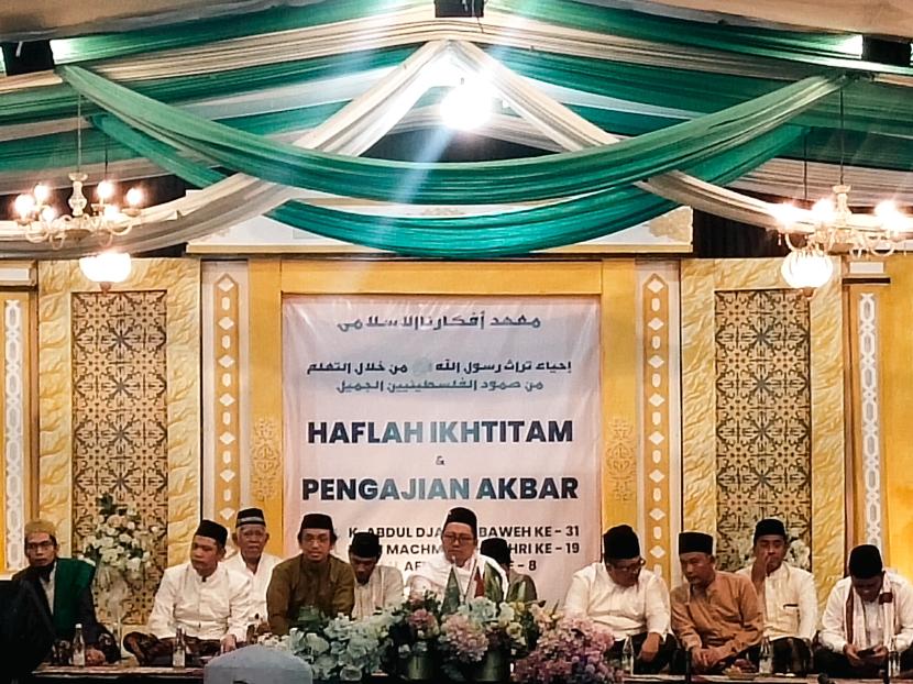 Suasana Haflah Ikhtitam dan Pengajian Akbar di kompleks Pondok Pesantren Afkaaruna, Harjobinangun, Pakem Sleman, Daerah Istimewa Yogyakarta, Sabtu (24/2/2024). 