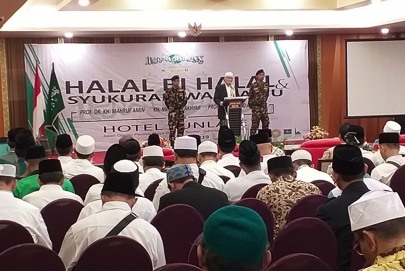 Suasana Halal Bihalal NU di Ruang Denpasar, Hotel Sunlake, Jakarta Utara, Ahad (23/6).