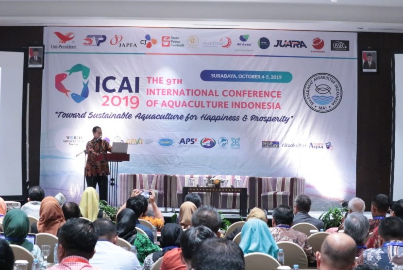 Suasana International Conference of Aquaculture Indonesia (ICAI) 2019 di Surabaya, Jumat (4/10).