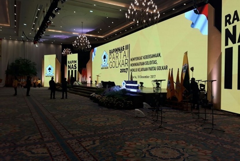 Suasana JCC Senayan jelang pelaksanaan Rapimnas dan Munaslub Golkar, Senin (17/12)