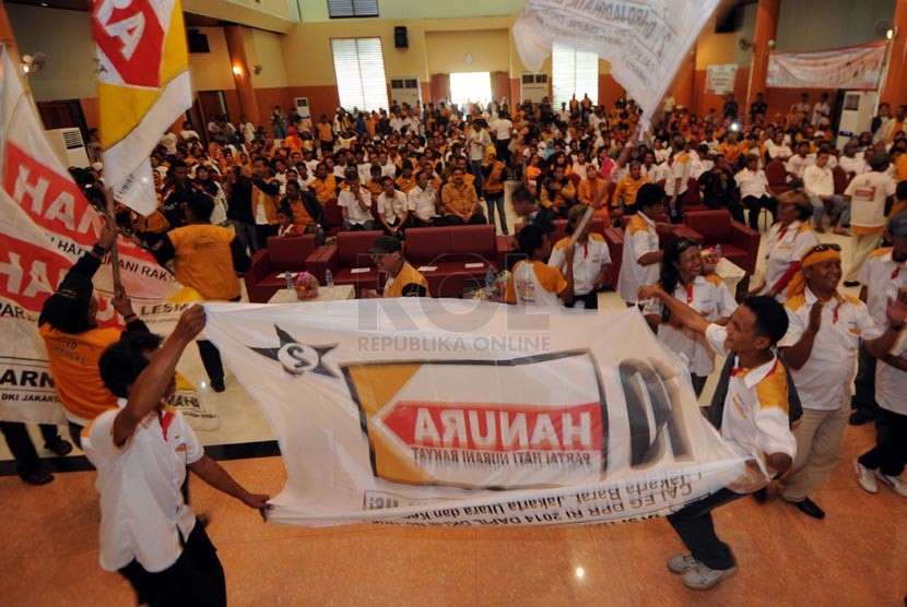  Suasana kampanye Partai Hanura di GOR Sunter Jaya, Jakarta Utara, Rabu (19/3). (Republika/Aditya Pradana Putra)