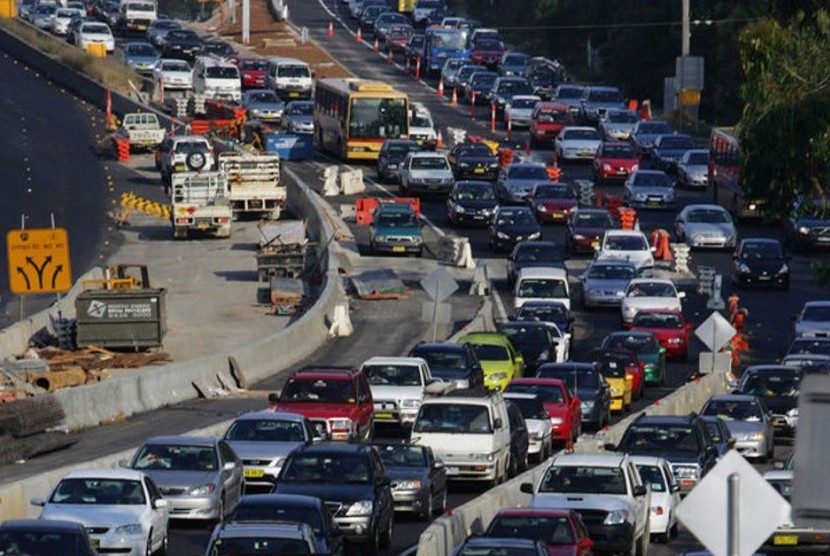 Suasana kemacetan jalan raya di Kota Melbourne.