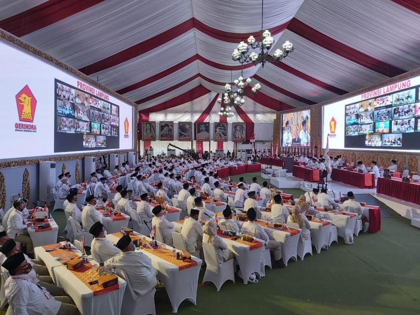 Suasana Kongres Luar Biasa (KLB) Partai Gerindra di Hambalang, Bogor, Jawa Barat, Sabtu (8/8). 