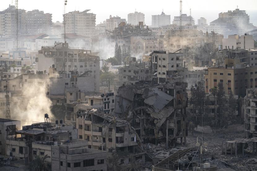 Suasana Kota Gaza usai diberondong bom oleh Israel, Rabu (11/10/2023).