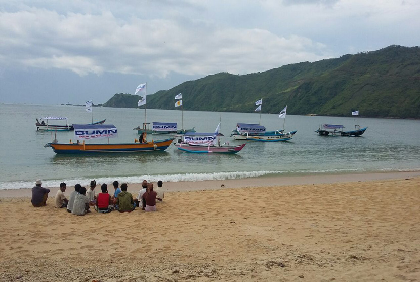 Suasana pantai Kuta Mandalika kabupaten Lombok Timur NTB.