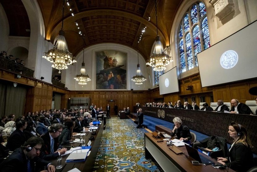 Suasana pengadilan internasional (ICJ) kasus Rohingya di Den Haag, Belanda, Rabu (11/12). 
