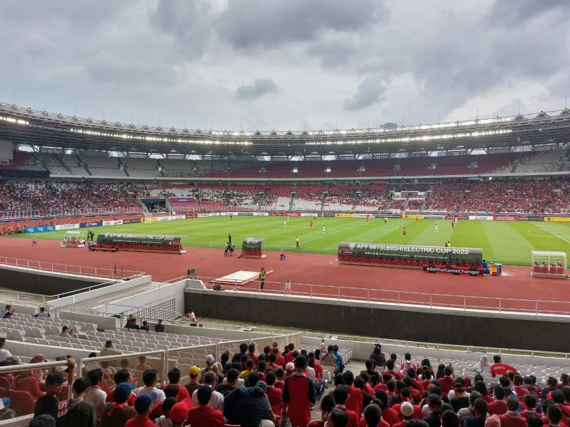 Suasana pertadingan Piala AFF 2022 Indonesia Vs Kamboja di SUGBK, Jumat (23/12/2022).