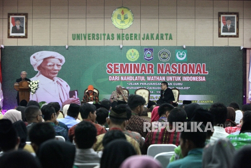 Suasana Seminar Nasional Nahdlatul Wathan di Universitas Negri Jakarta (UNJ), Jakarta, Rabu (5/4).