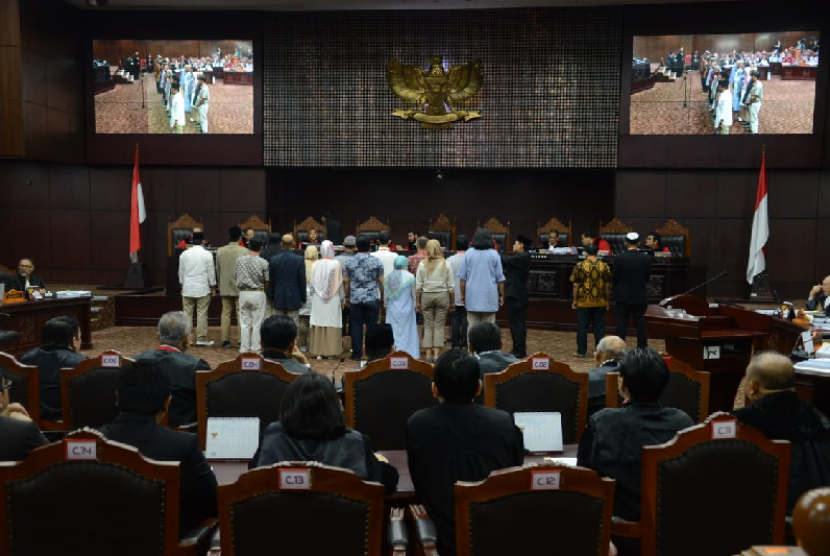 Suasana sidang sengketa Pemilhan Presiden (Pilpres) 2019 beragendakan mendengarkan keterangan saksi di Mahkamah Konstitusi, Jakarta, Rabu(19/6). 