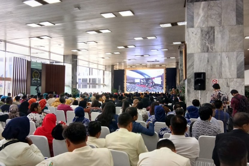 Suasana Sidang Tahunan MPR-RI Tahun 2019 di Gedung Nusantara III, Kompleks Parlemen, Senayan Jakarta, Jumat (16/8). 