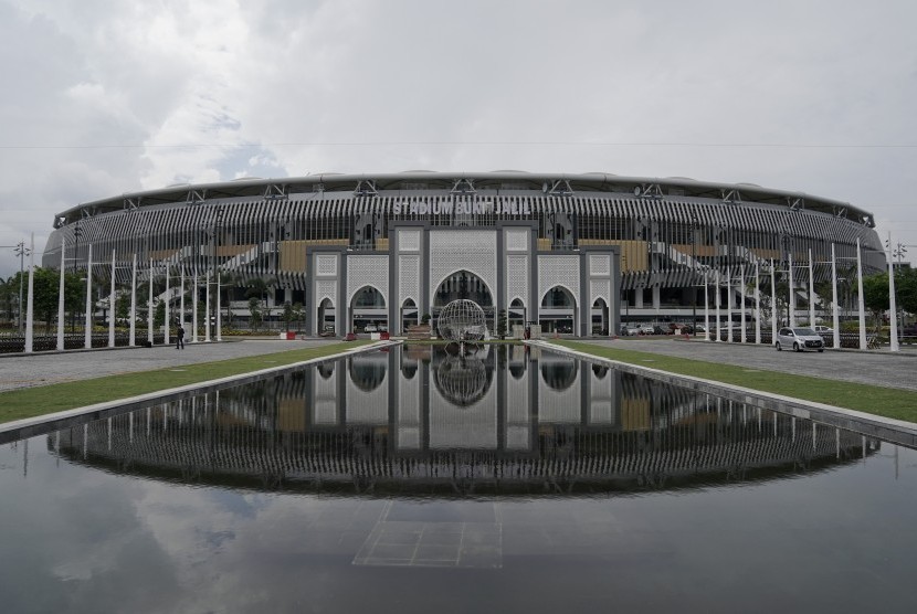 Suasana Stadion Bukit Jalil yang digunakan sebagai lokasi pembukaan SEA Games XXIX Kuala Lumpur, di Kuala Lumpur, Malaysia, Senin (14/8).