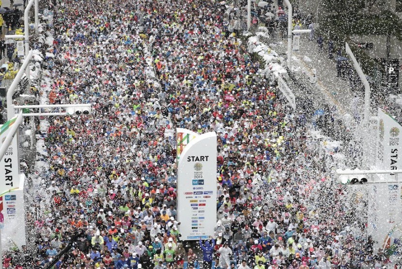 Suasana Tokyo Marathon 2019. 120 atlet Merah Putih bakal mengikuti Tokyo Marathon 2023 di Kota Tokyo, Jepang, pada 5 Maret mendatang.