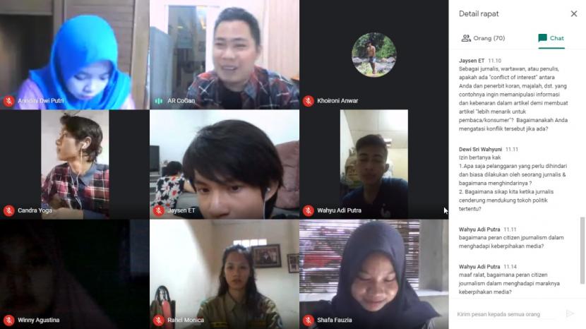 Suasana Webinar Jurnalistik Milenial (Jurnal) yang diadakan oleh Himpunan Mahasiswa Jurusan Kehutanan (Himasylva) Universitas Lampung.   