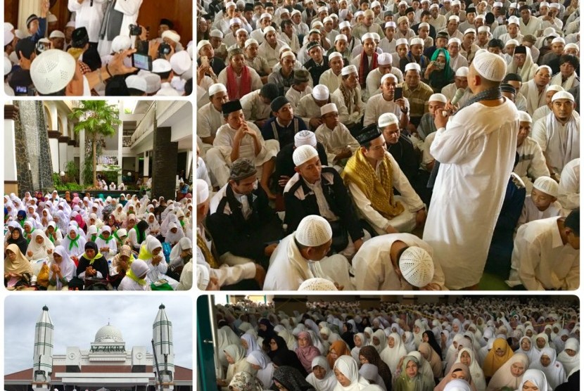 Suasana Zikir Akbar dan ikrar syahadat mualaf di Masjid Az-Zikra Sentul, Bogor, Jawa Barat, Ahad (2/4/2017).
