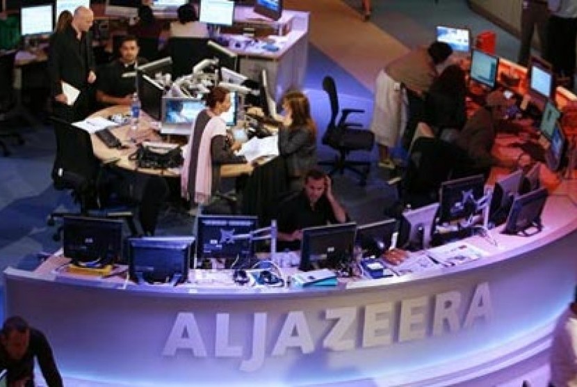 Suasana newsroom di kantor pusat Aljazirah.