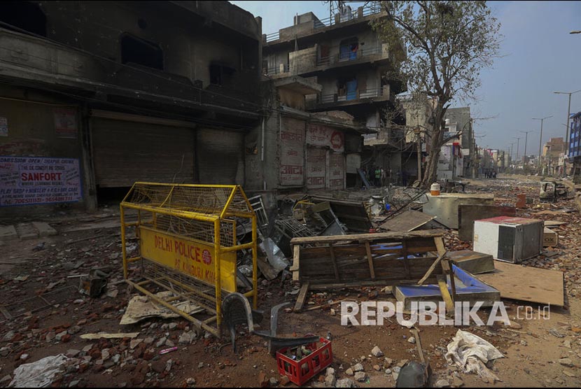 AS Lakukan Sidang Dengar Pendapat Masalah Muslim India. Foto: Sudut kota yang porak poranda akibat bentrok massa di New Delhi, India, Rabu (26/2). 