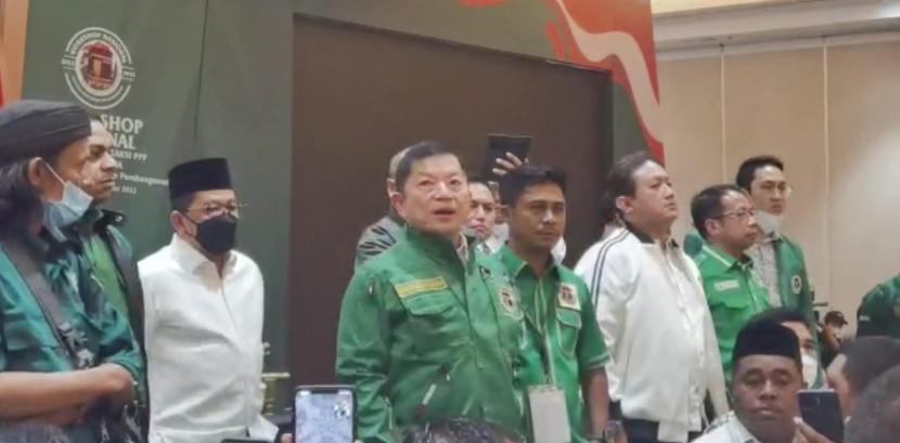Suharso Monoarfa menegaskan bahwa ia masih menjabat ketua umum Partai Persatuan Pembangunan (PPP) di hadapan ratusan kadernya di Hotel Redtop, Jakarta, Selasa (6/9/2022). 