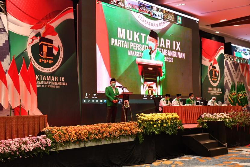 Suharso Monoarfa terpilih sebagai ketua umum PPP periode 2020-2025 secara aklamasi di Hotel Claro, Makassar, Sabtu (19/12).