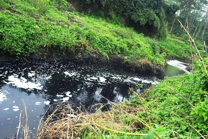 Belum Patuhi Instruksi Bupati, Produksi PT SLI Dilarang. Foto:   Sungai yang tercemar akibat pembuangan limbah dari pabrik (ilustrasi).