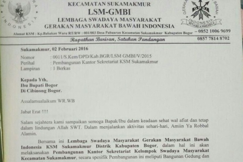 Surat GMBI kepada Bupati Kabupaten Bogor yang beredar di media sosial